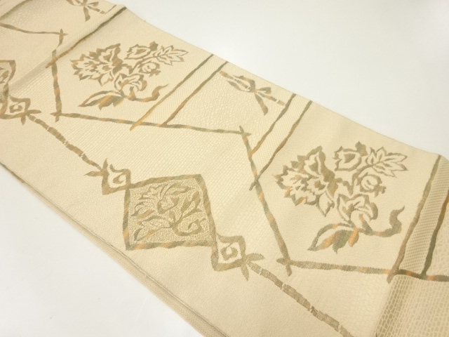 草花模様織出し名古屋帯